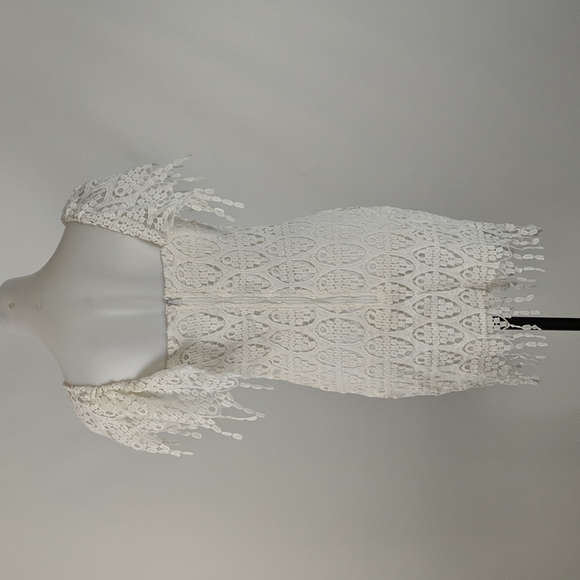 Lioness Dress Size Medium White Lined Cap Sleeves Zip-up Back Lace Fringe BNWT - Picture 4 of 8